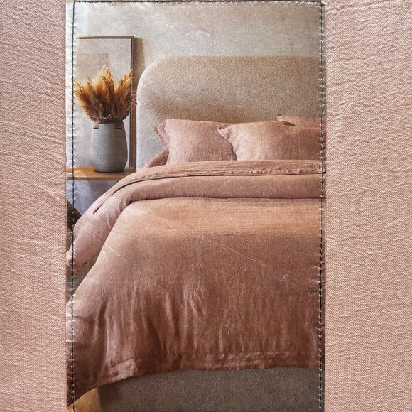 3-pc PiuBelle Washed Linen / Cotton Blend KING Size Duvet Cover Set (DUSTY ROSE) - Picture 3 of 3